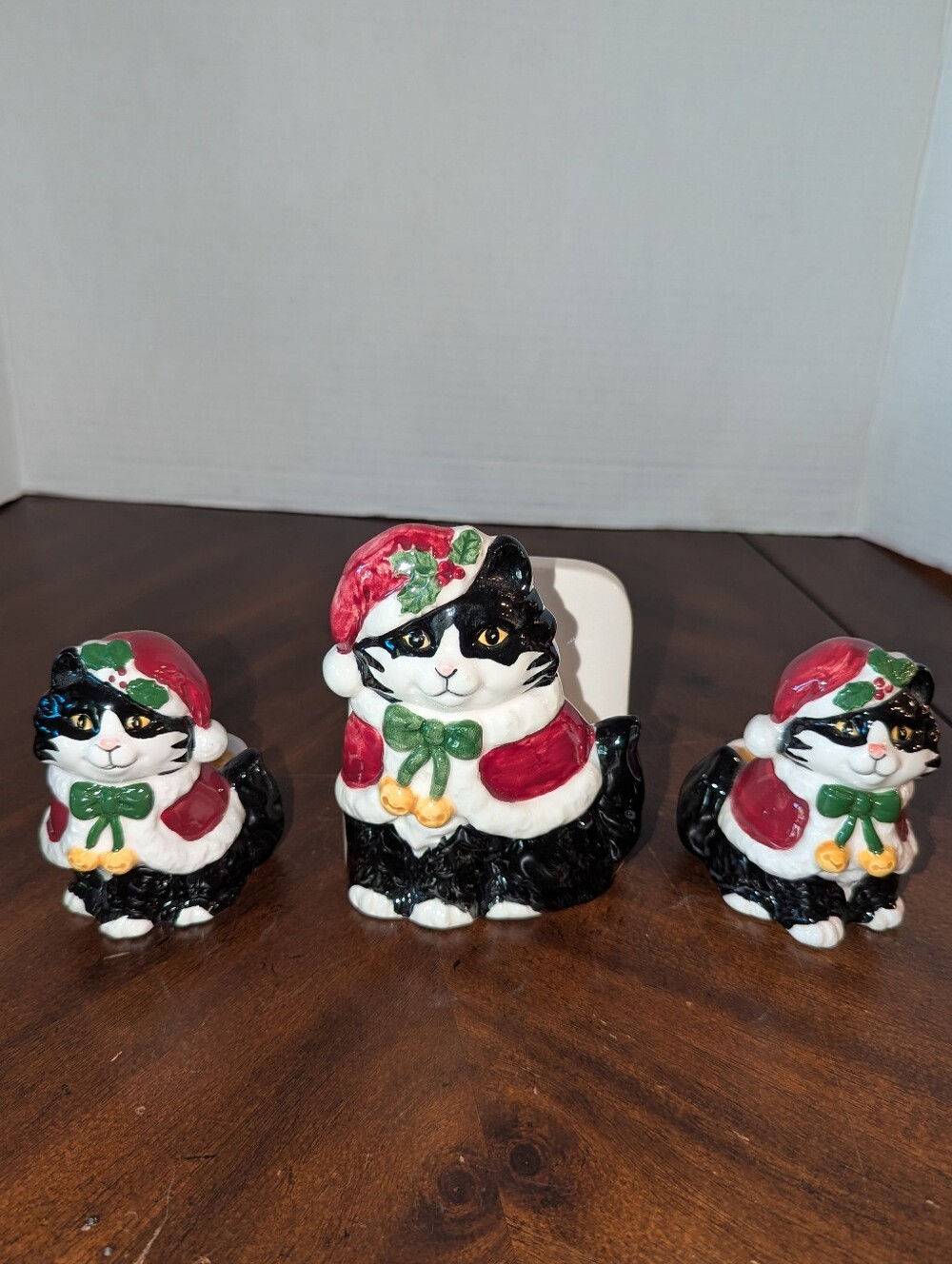 VTG Otagiri Japan Cindy Sugawara Christmas Tuxedo Cat Napkin Holder Candle Set